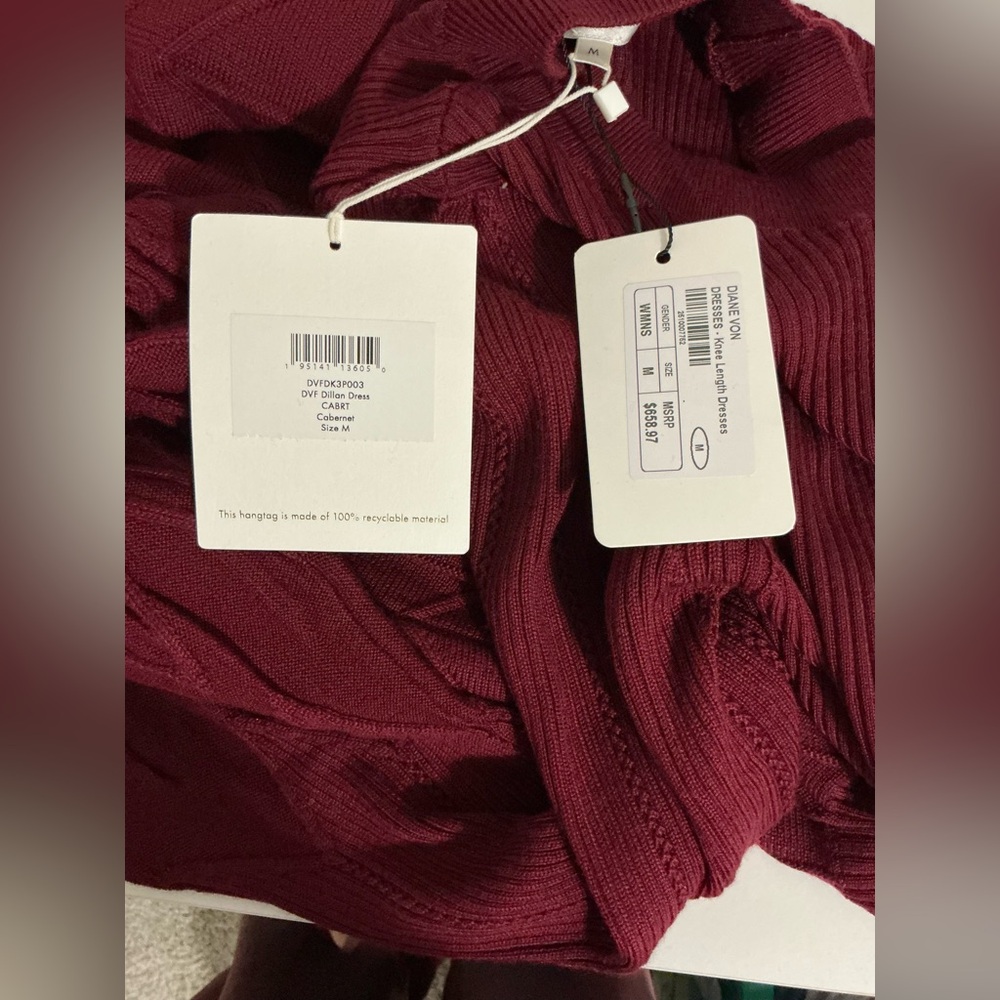 Diane Von Furstenberg Dillan Knit Midi Dress Size Medium in Cabernet NWT - Picture 12 of 14